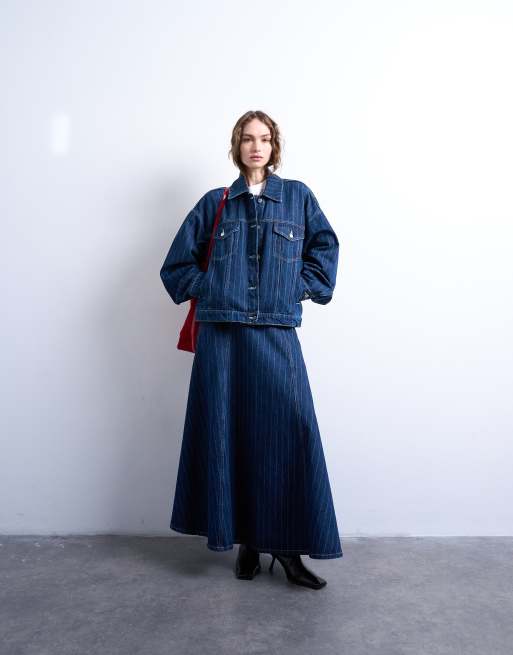 Chaqueta vaquera azul añil a rayas con mangas globo de Topshop, 4 de 4