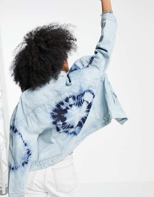 Chaqueta vaquera azul añil claro extragrande con efecto tie dye Sierra de Bolongaro Trevor