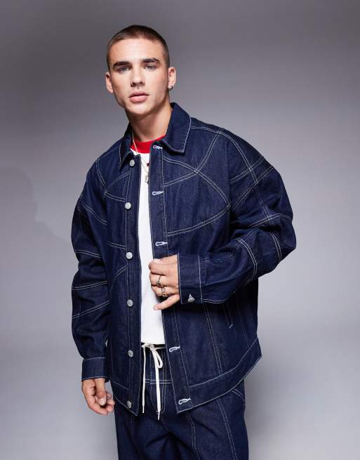 Chaqueta vaquera azul añil extragrande con detalle de costuras de ASOS DESIGN (parte de un conjunto)