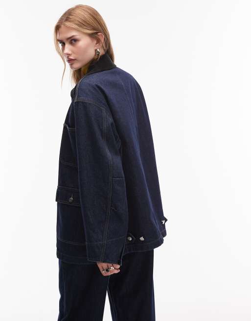 Chaqueta vaquera azul extragrande de estilo campero worker con lavado oscuro enjuagado de ARKET, 3 de 4