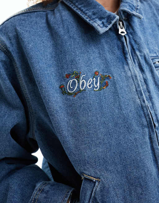 Chaqueta vaquera azul medio de corte cuadrado de Obey, 3 de 4