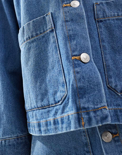 Chaqueta vaquera azul medio estilo camisa utilitaria de PIECES (parte de un conjunto), 2 de 4
