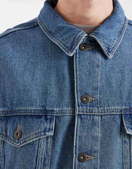 Chaqueta vaquera azul medio lavado estilo camionero extragrande de ASOS DESIGN, 5 de 5