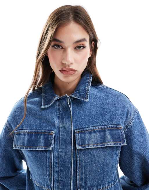Chaqueta vaquera azul medio lavado estilo worker de ASOS DESIGN, 3 de 4