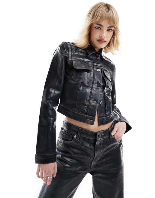 Chaqueta vaquera azul oscuro con lavado metalizado de Mango