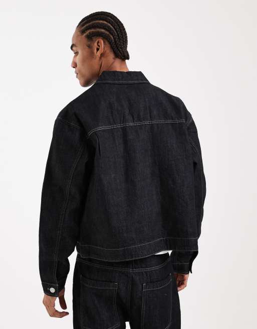 Chaqueta vaquera azul oscuro de estilo worker con lavado crudo de Jack & Jones (parte de un conjunto), 3 de 5