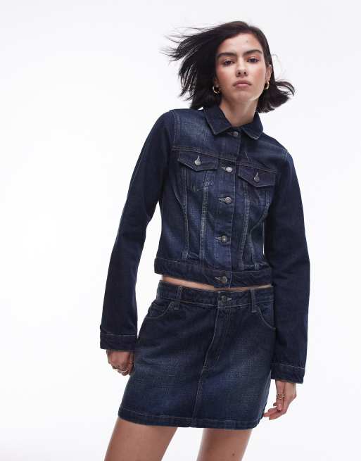 Chaqueta vaquera azul oscuro vintage con diseño encogido de Topshop (parte de un conjunto)