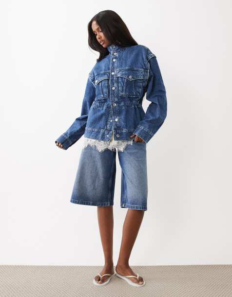 Chaqueta vaquera cargo azul con lavado medio y cordón ajustable en la cintura de Gina Tricot - view 1