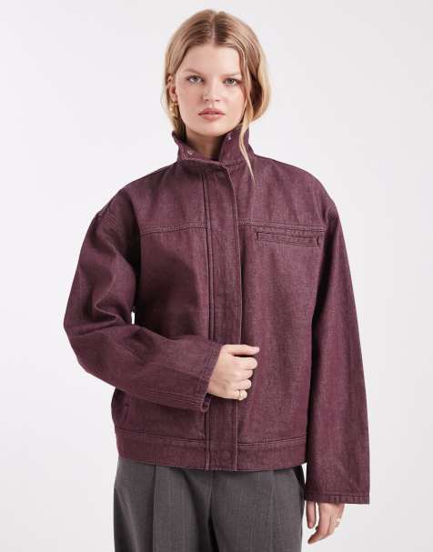 Chaqueta vaquera ciruela con cuello alzado de ASOS DESIGN - view 1