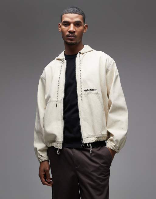 Chaqueta vaquera color arena claro de estilo worker con cremallera de No Problemo