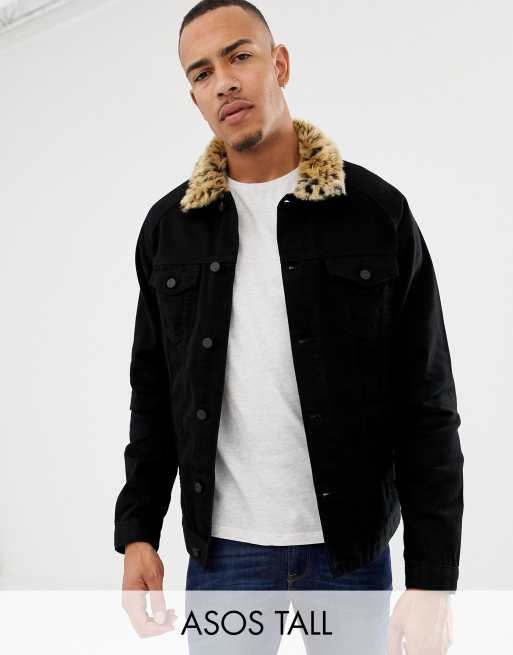 Soldado En honor Dios Chaqueta vaquera con estampado de leopardo y cuello de pelo sintético de  ASOS DESIGN Tall | ASOS