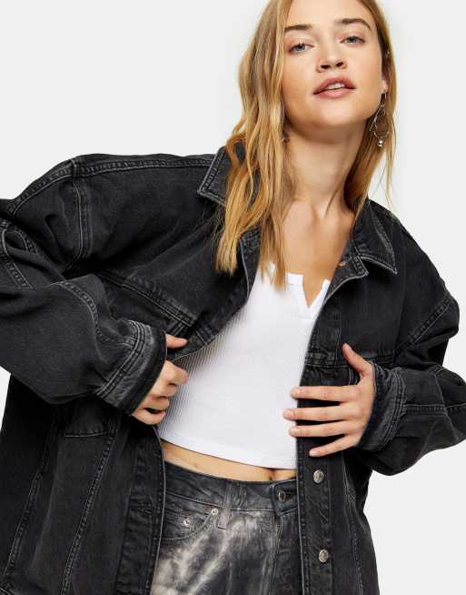 Chaqueta vaquera con lavado negro estilo dad de Topshop XL, 3 de 4