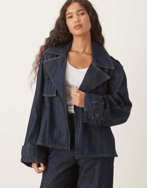 Chaqueta vaquera corta azul oscuro con lazada delantera de algodón de Mango (parte de un conjunto) - view 1