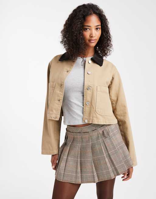 Chaqueta vaquera corta color piedra de estilo campero de ASOS DESIGN