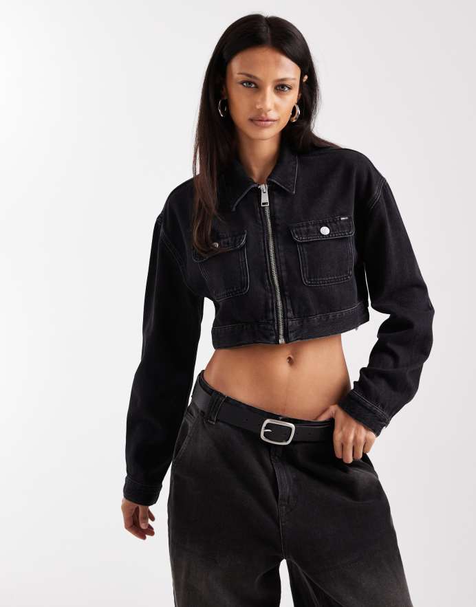 Tommy Jeans Chaqueta vaquera corta negra con cremallera de