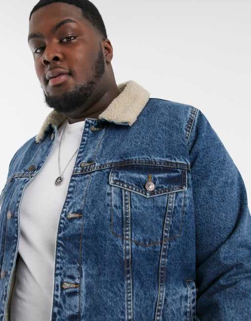 Chaqueta vaquera de borreguito en azul desgastado Big & Tall de Topman, 3 de 4