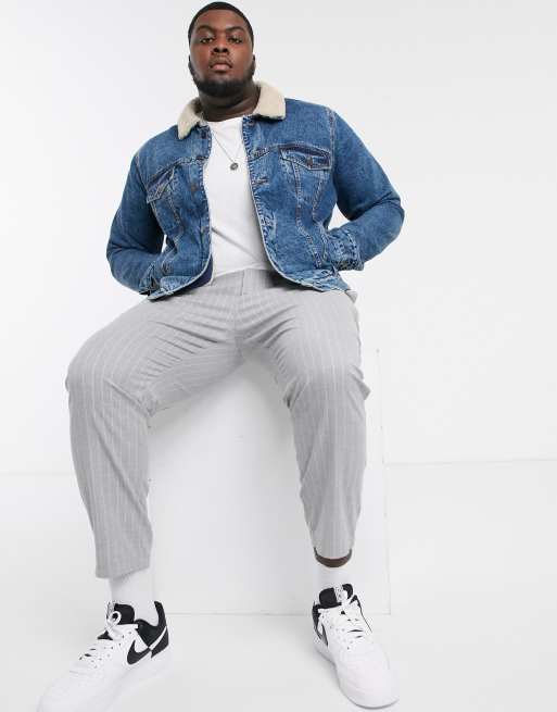 Chaqueta vaquera de borreguito en azul desgastado Big & Tall de Topman, 4 de 4