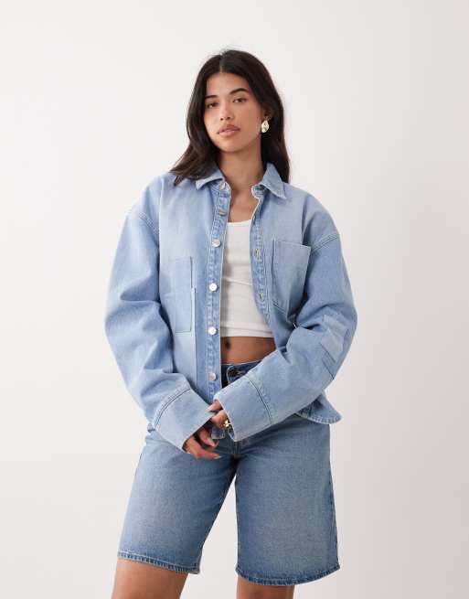 Chaqueta vaquera estilo camisa extragrande con lavado descolorido y diseño de patchwork de ASOS DESIGN