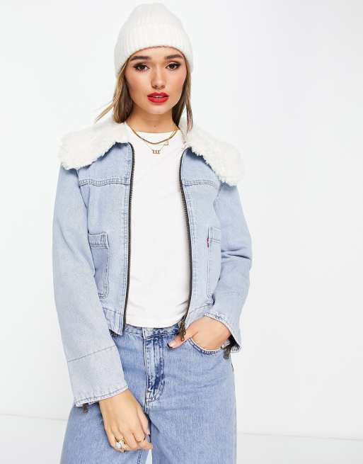 Chaqueta vaquera extragrande estilo camionero retro con lavado claro y solapas de sherpa de Levi's 
