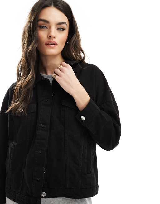 Chaqueta vaquera negra de corte extragrande de Only