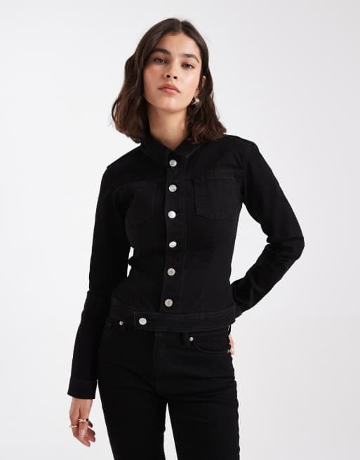 Chaqueta vaquera negro depurado con detalle de bolsillos de ASOS DESIGN (parte de un conjunto)