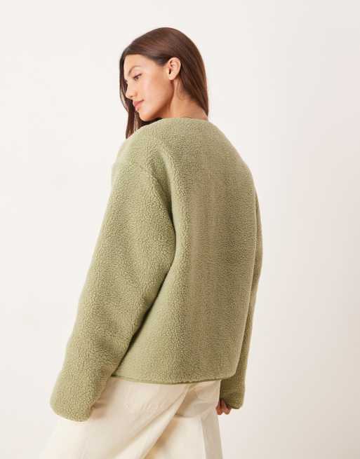 Chaqueta verde de borreguito con detalle de nailon guateado de ASOS DESIGN, 3 de 4