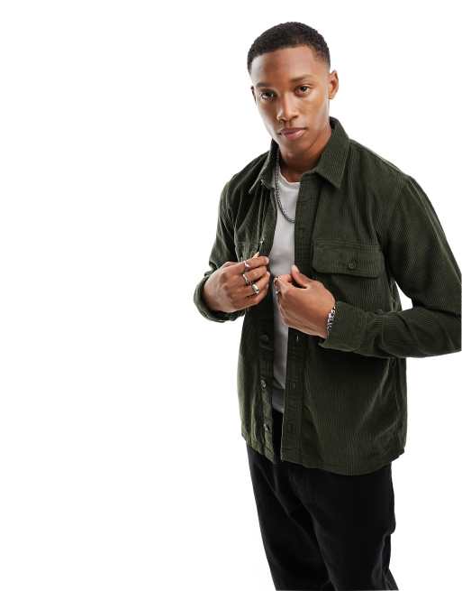 Chaqueta verde oliva con bolsillo de pana de Hollister