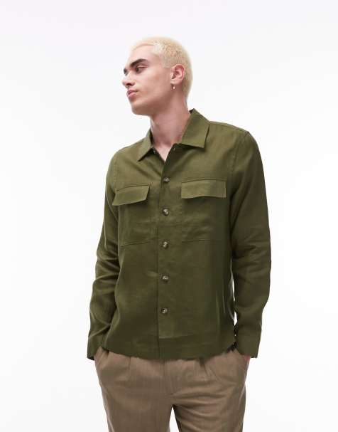 Chaqueta verde pálido estilo camisa de lino premium de Mango - view 1