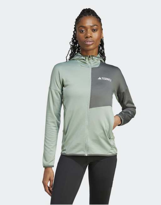 Chaqueta verde plateado y verde hiedra ligera con capucha de felpa Terrex Xperior Climawarm Light Fleece de adidas