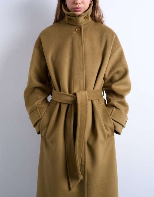 Chaquetón de vestir largo verde salvia con cinturón de Topshop, 2 de 4