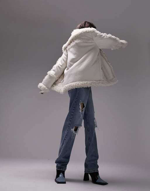 Chaquetón midi blanco de estilo años 70 de cuero sintético de Topshop, 2 de 4
