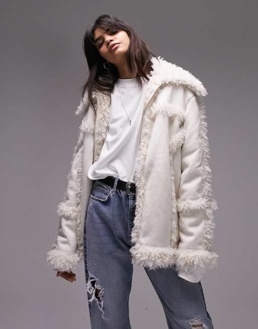 Chaquetón midi blanco de estilo años 70 de cuero sintético de Topshop, 3 de 4