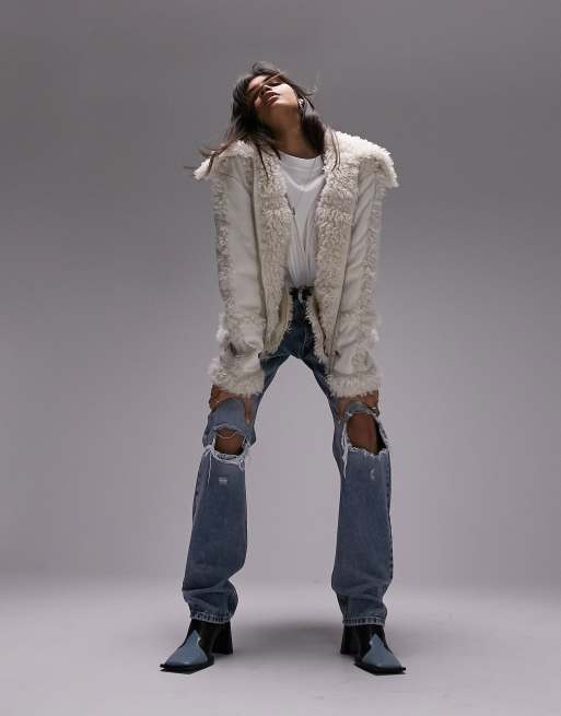 Chaquetón midi blanco de estilo años 70 de cuero sintético de Topshop, 4 de 4