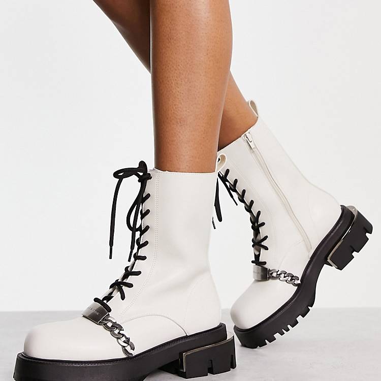 palm opleiding slachtoffers Charles and Keith chunky lace up boots with silver chain in off white | ASOS