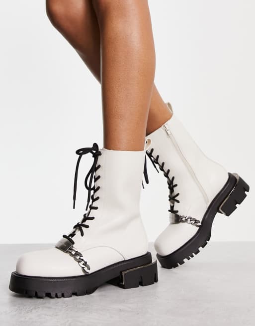 disharmoni tjære Imagination Charles and Keith chunky lace up boots with silver chain in off white | ASOS