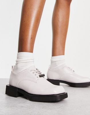 Charles & Keith Charles And Keith Square Toe Lace Up Shoes In Off White-neutral