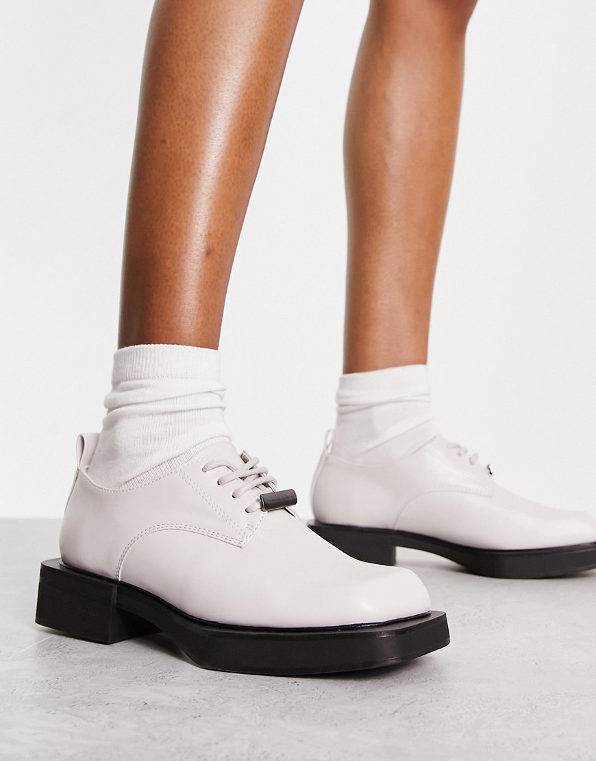 Charles and Keith square toe lace up shoes in off white-Neutral