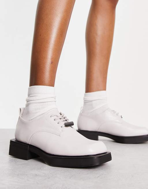 Charles and Keith Square Toe Lace Up Shoes in Off white-Neutral