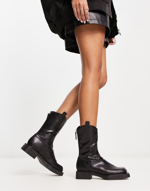 Charles and Keith square toe western boots in black | ASOS