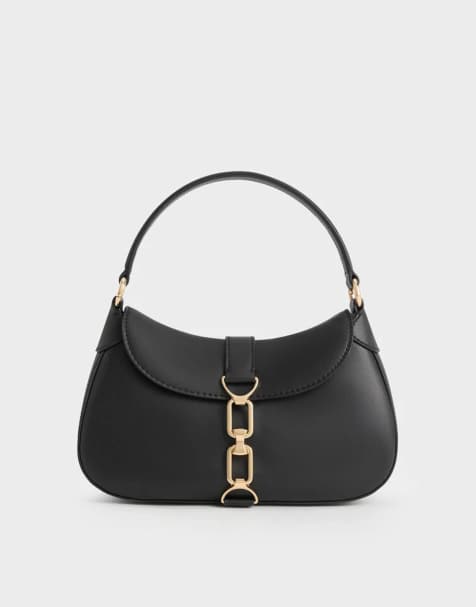 Charles & Keith Agatha chain-accent bag in black - view 1