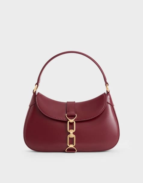 Charles & Keith Agatha chain accent bag in burgundy - view 1