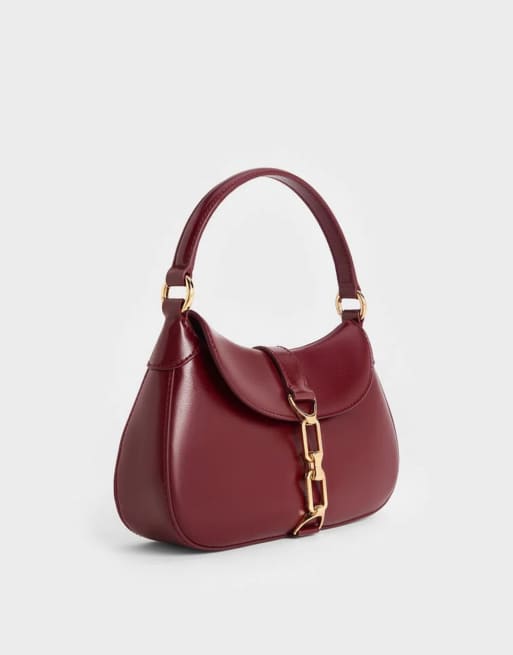 Charles & Keith Agatha chain accent bag in burgundy, 3 of 4