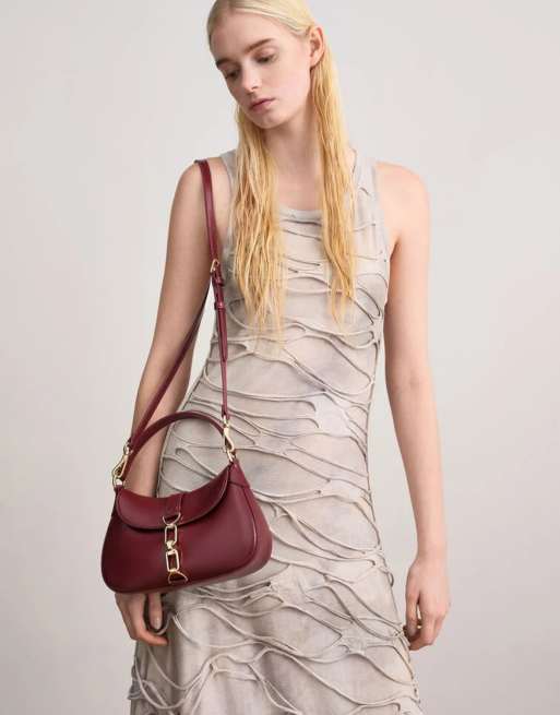 Charles & Keith Agatha chain accent bag in burgundy, 4 of 4