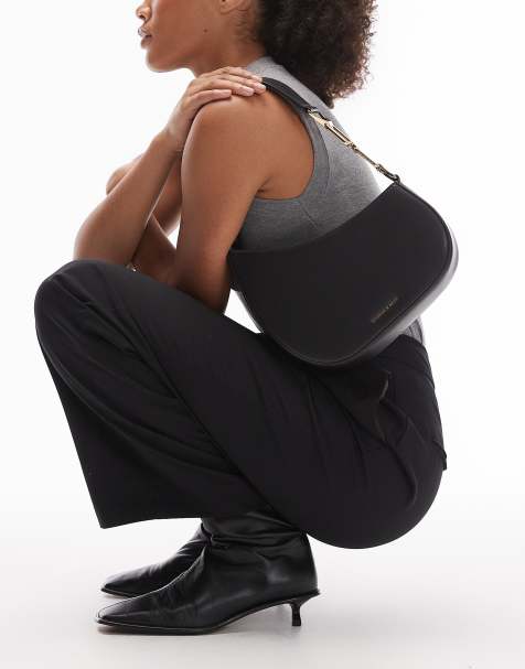 Charles & Keith Agatha chain-accent shoulder bag in black - view 1