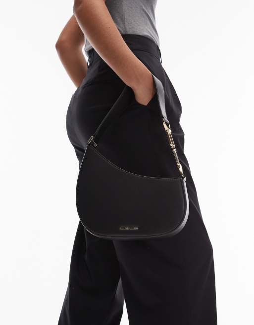 Charles & Keith Agatha chain-accent shoulder bag in black, 2 of 4