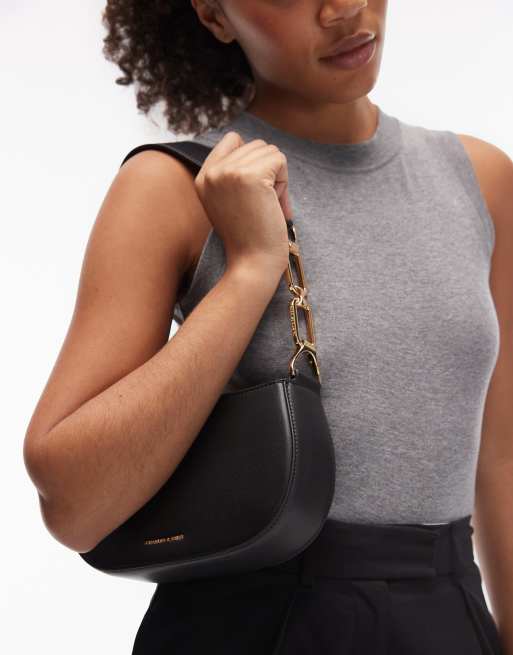 Charles & Keith Agatha chain-accent shoulder bag in black, 4 of 4