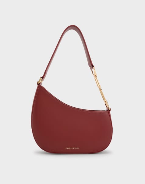 Charles & Keith Agatha chain-accent shoulder bag in burgundy - view 1
