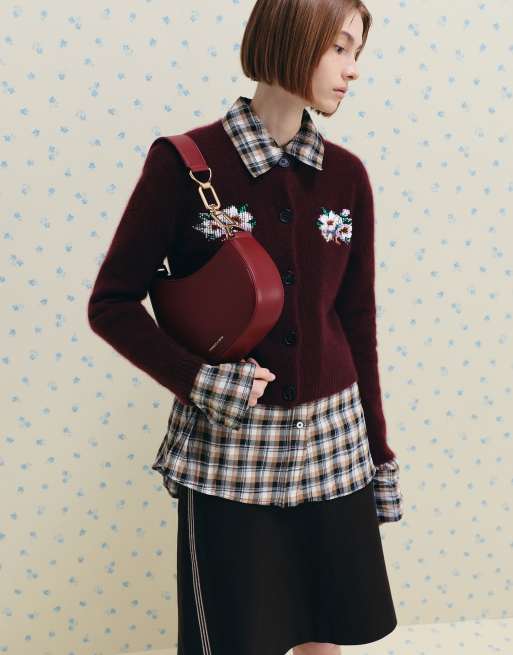 Charles & Keith Agatha chain-accent shoulder bag in burgundy, 2 of 4