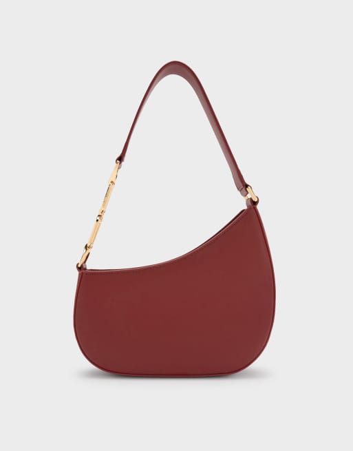 Charles & Keith Agatha chain-accent shoulder bag in burgundy, 4 of 4