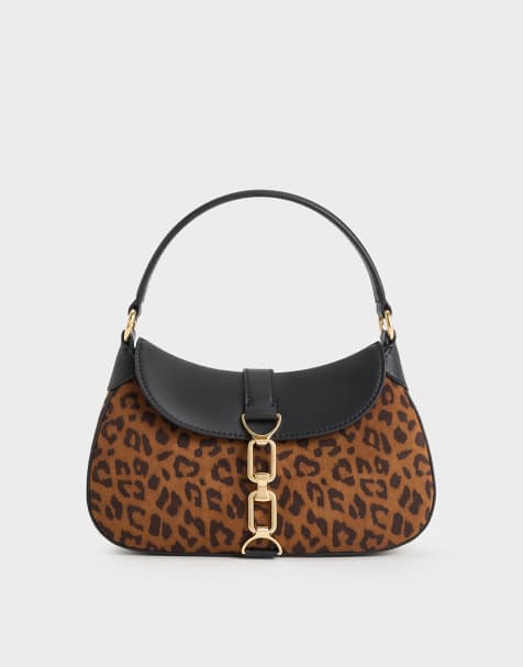 Charles & Keith Agatha leopard-print chain-accent bag in multi - view 1
